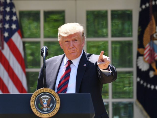 TOPSHOT - US President Donald Trump gestures as he delivers remarks on immigration at the