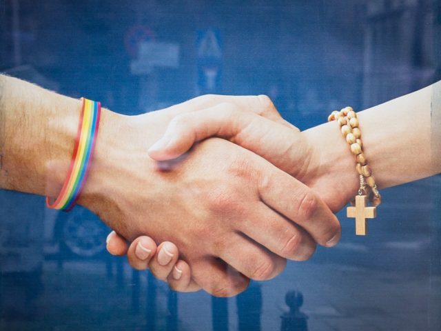 A poster, part of a social campaign for tolerance of homosexual minority in Catholic churc