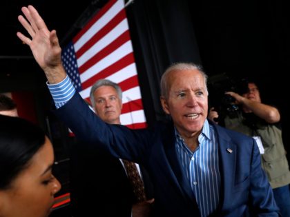 Former Vice President and Democratic presidential candidate Joe Biden waves to supporters