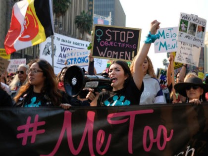 Activists participate in the 2018 #MeToo March on November 10, 2018 in Hollywood, California. (Photo by Sarah Morris/Getty Images)