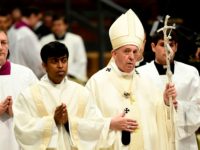 Pope Francis (2R) celebrates a priesthood ordination and mass in St Peter's Basilica at the Vatican on May 12, 2019. (Photo by Filippo MONTEFORTE / AFP) (Photo credit should read FILIPPO MONTEFORTE/AFP/Getty Images)