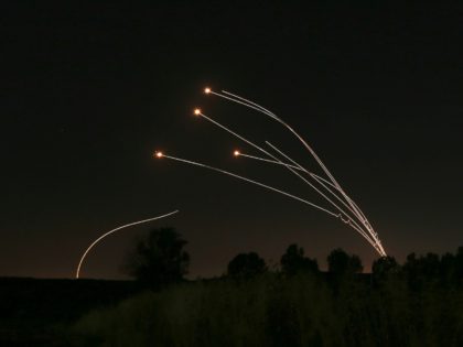 Israeli air defense system Iron Dome takes out rockets fired from Gaza near Sderot, Israel, Saturday, May 4, 2019. Palestinian militants in the Gaza Strip fired at least 90 rockets into southern Israel on Saturday, according to the Israeli military, triggering retaliatory airstrikes and tank fire against militant targets in …