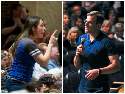 Voter: GRAND RAPIDS, MI - MAY 28: A woman argues with U.S. Rep. Justin Amash (R-MI) at a T