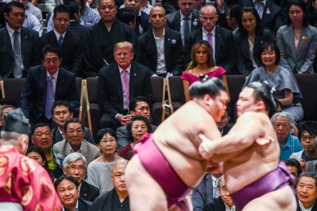 Sumo wrestlers meet match in larger-than-life Trump