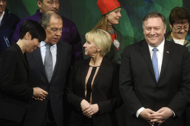 Finland US Pompeo From left, Norwegian Foreign Minister Ine Marie Eriksen Soreide, Russia's Foreign Minister Sergey Lavrov, Sweden's Foreign Minister Margot Wallstrom and US Secretary of State Mike Pompeo stand for a group photo, during the Arctic Council Ministerial Meeting in Rovaniemi, Finnish Lapland, Tuesday, May 7, 2019. (Vesa Moilanen/Lehtikuva via AP) The Associated Press