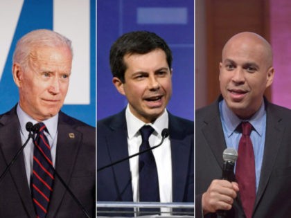2020 Democrat candidates Joe Biden, Pete Buttigieg, and Cory Booker - collage.