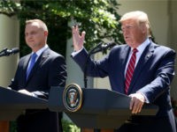U.S. President Donald Trump and the President of Poland, Andrzej Duda speak to the media during a news conference in the Rose Garden at the White House on June 12, 2019 in Washington, DC. Later this evening President Trump will host a Polish-American reception in honor of the visiting president. …