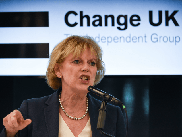 Change UK MP Anna Soubry speaks during a European Parliament election campaign rally at the Manchester Technology Centre in Manchester, northwest England, on May 21, 2019. - Despite voting in a referendum to leave the European Union in 2016 Britain is braced to take part in the European Parliament election …