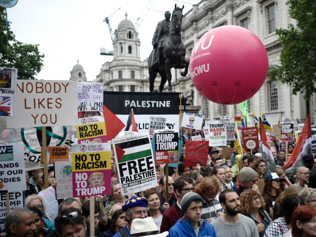 LONDON, ENGLAND - JUNE 04: A crowd of protesters during a demonstration on Whitehall durin