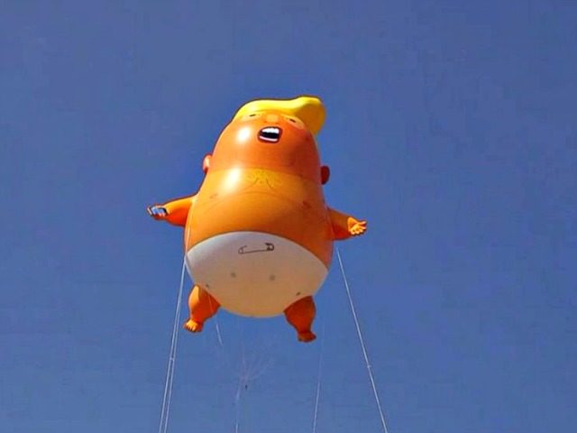 A six-meter high cartoon baby blimp of U.S. President Donald Trump is flown as a protest a