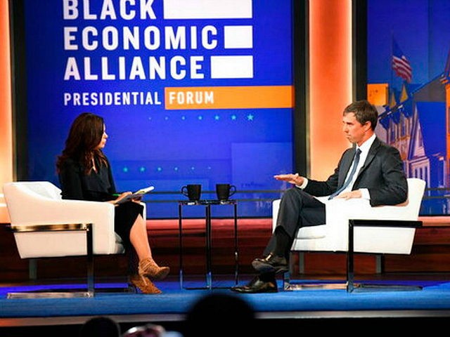 Former Texas Congressman Beto O'Rourke, a Democratic presidential candidate, speaks at a c