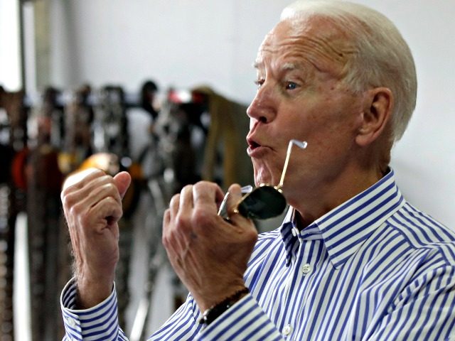Former vice president and Democratic presidential candidate Joe Biden speaks during a tour at the Plymouth Area Renewable Energy Initiative, Tuesday, June 4, 2019, in Plymouth, N.H. (AP Photo/Elise Amendola)