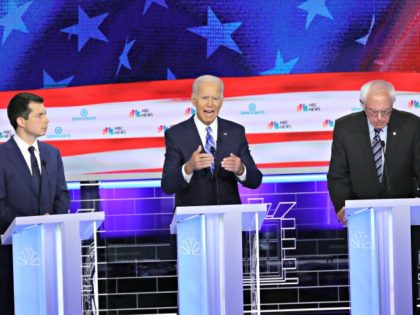 MIAMI, FLORIDA - JUNE 27: Democratic presidential candidates (L-R) South Bend, Indiana May