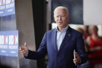 Democratic presidential candidate former Vice President Joe Biden greets the crowd at a town hall meeting, Tuesday, June 11, 2019, in Ottumwa, Iowa. (AP Photo/Matthew Putney)