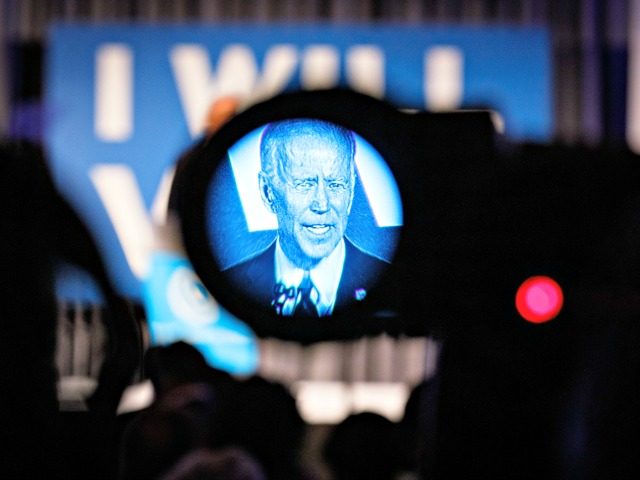 ATLANTA, GA - JUNE 06: Former vice president and 2020 Democratic presidential candidate Joe Biden, seen through a news camera viewfinder speaks to a crowd at a Democratic National Committee event at Flourish in Atlanta on June 6, 2019 in Atlanta, Georgia. The DNC held a gala to raise money …