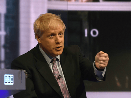 LONDON, ENGLAND - JUNE 18: In this handout photo provided by the BBC, MP Boris Johnson speaks during a Conservative Leadership televised debate on June 18, 2019 in London, England. Emily Maitlis hosts the second of the televised Conservative Leadership debates for the BBC. Boris Johnson, Michael Gove, Jeremy Hunt, …