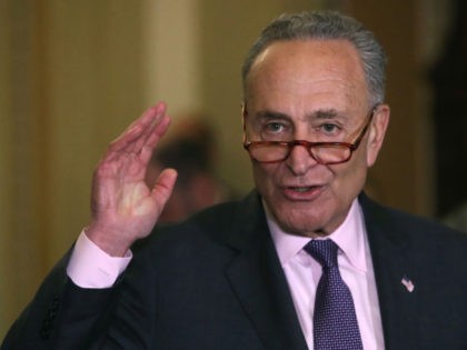 WASHINGTON, DC - MAY 07: Senate Minority Leader Chuck Schumer (D-NY) speaks to the media after attending the Democratic weekly policy luncheon on Capitol Hill May 7, 2019 in Washington, DC. Earlier in the day Senate Majority Leader Mitch McConnell (R-KY) spoke on the Senate floor about the Mueller investigation …