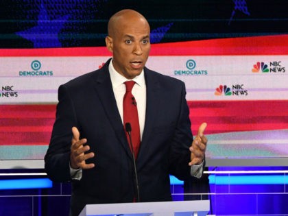 Democratic presidential hopeful US Senator from New Jersey Cory Booker participates in the