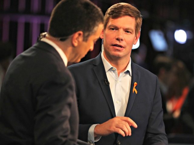 Democratic presidential candidate Rep. Eric Swalwell (D-CA) speaks during a television int