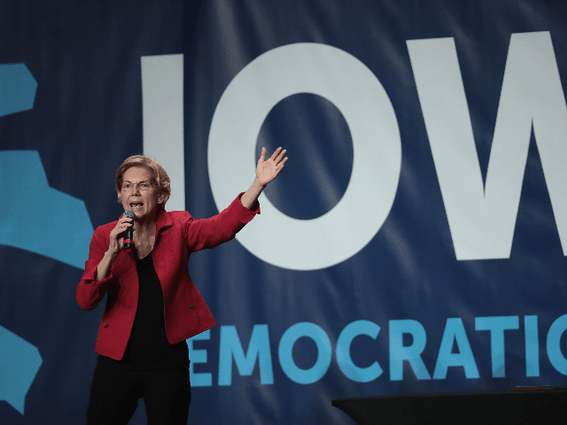 Democratic presidential candidate Senator Elizabeth Warren (D-MA) speaks at the Iowa Democ