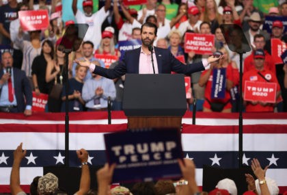 ORLANDO, FLORIDA - JUNE 18: Donald Trump Jr. speaks to the crowd before his father United