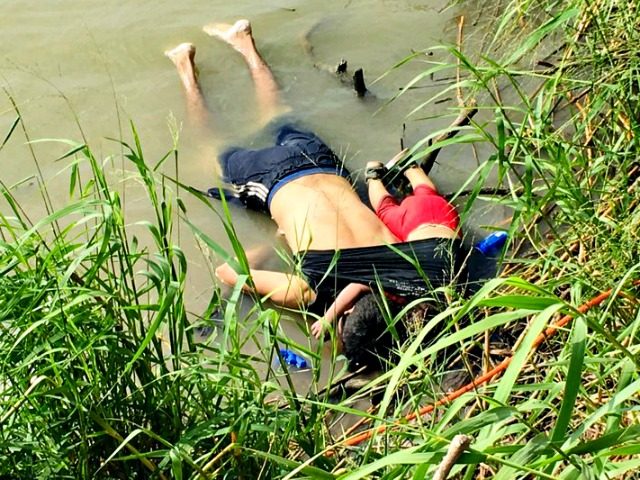 The bodies of Salvadoran migrant Oscar Alberto Martínez Ramírez and his nearly 2-year-old daughter Valeria lie on the bank of the Rio Grande in Matamoros, Mexico, Monday, June 24, 2019, after they drowned trying to cross the river to Brownsville, Texas. Martinez' wife, Tania told Mexican authorities she watched her …