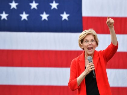 Democratic presidential candidate Elizabeth Warren gestures as she speaks during a campaig