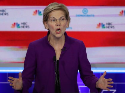 Sen. Elizabeth Warren (D-MA) speaks during the first night of the Democratic presidential debate on June 26, 2019 in Miami, Florida. A field of 20 Democratic presidential candidates was split into two groups of 10 for the first debate of the 2020 election, taking place over two nights at Knight …