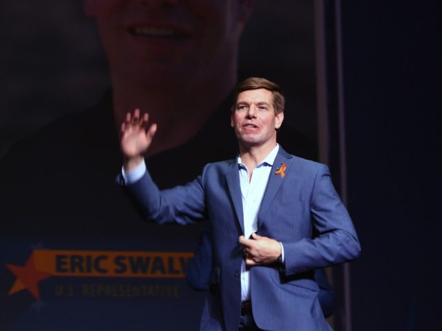 Democratic presidential candidate Eric Swalwell speaks during the 2019 California Democrat