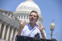 WASHINGTON, DC - JULY 10: Rep. Eric Swalwell (D-CA) speaks during a news conference regarding the separation of immigrant children at the U.S. Capitol on July 10, 2018 in Washington, DC. A court order issued June 26 set a deadline of July 10 to reunite the roughly 100 young children …
