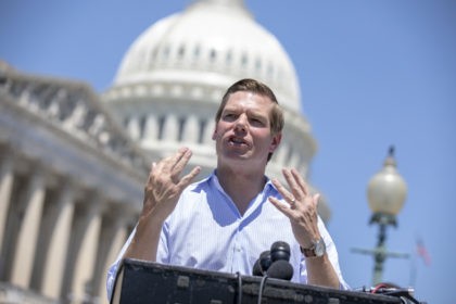 WASHINGTON, DC - JULY 10: Rep. Eric Swalwell (D-CA) speaks during a news conference regarding the separation of immigrant children at the U.S. Capitol on July 10, 2018 in Washington, DC. A court order issued June 26 set a deadline of July 10 to reunite the roughly 100 young children …