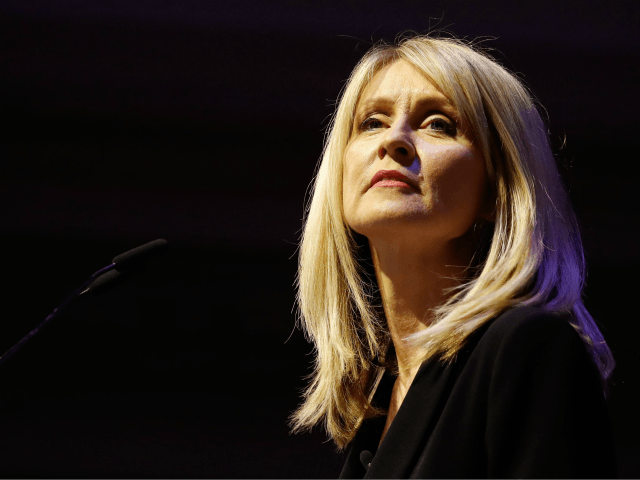 Conservative Party MP Esther McVey speaks at a political rally entitled 'Lets Go WTO' host