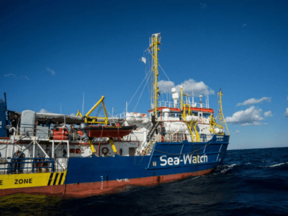 The Dutch-flagged rescue vessel Sea Watch 3 sails the Mediterranean about 3 nautical miles