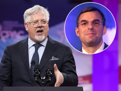 (INSET: Justin Amash) NATIONAL HARBOR, MARYLAND - MARCH 01: Glenn Beck speaks during CPAC 2019 on March 1, 2019 in National Harbor, Maryland. The American Conservative Union hosts the annual Conservative Political Action Conference to discuss conservative agenda. (Photo by Mark Wilson/Getty Images)