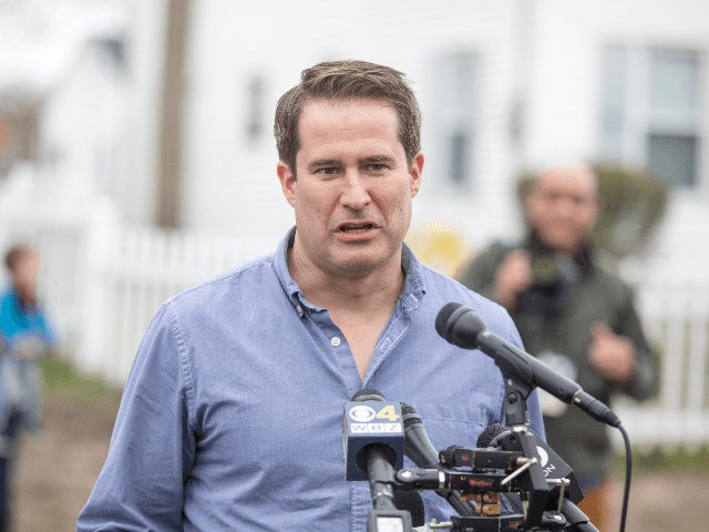Democratic presidential candidate Rep. Seth Moulton (D-MA) speaks to media before participating in a community project on April 23, 2019 in Manchester, New Hampshire. (Photo by Scott Eisen/Getty Images)