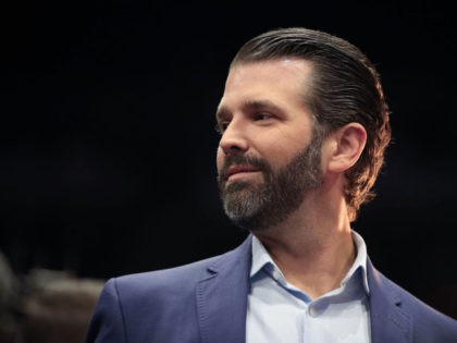 GRAND RAPIDS, MICHIGAN - MARCH 28: Donald Trump Jr. talks to the press before the arrival of his father President Donald Trump during a rally at the Van Andel Arena on March 28, 2019 in Grand Rapids, Michigan. Grand Rapids was the final city Trump visited during his 2016 campaign. …