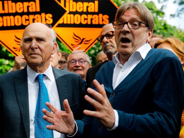 Britain's leader of the Liberal Democrat party, Vince Cable (L) and the European Parl