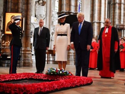 LONDON, ENGLAND - JUNE 03: US President Donald Trump and First Lady Melania Trump, alongside Prince Andrew, Duke of York (L) pay their respects at the Tomb of the Unknown Warrior in Westminster Abbey on June 3, 2019 in London, England. President Trump's three-day state visit will include lunch with …
