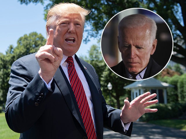 (INSET: Joe Biden) US President Donald Trump speaks with reporters at the White House in W