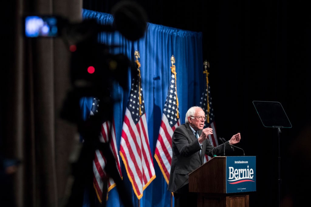 WASHINGTON, DC - JUNE 12: Democratic presidential candidate Sen. Bernie Sanders (I-VT) delivers remarks at a campaign function in the Marvin Center at George Washington University on June 12, 2019 in Washington, DC. Sanders discussed democratic socialism in his address. (Photo by Sarah Silbiger/Getty Images)