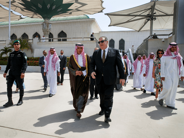 US Secretary of State Mike Pompeo (C-R) walks with Saudi Minister of State for Foreign Aff