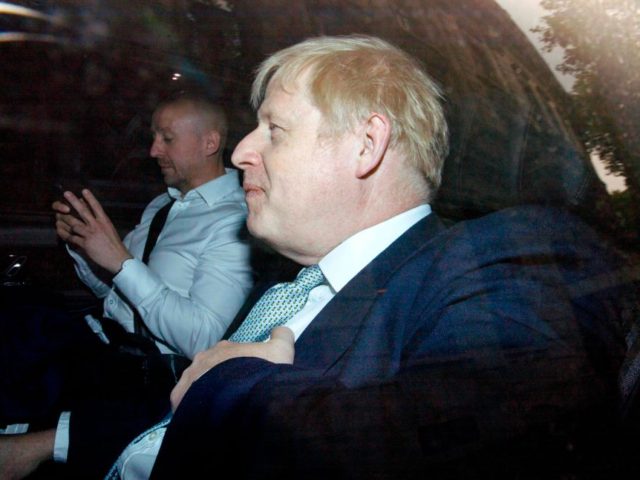 Conservative leadership contender Boris Johnson leaves after giving a radio interview in c