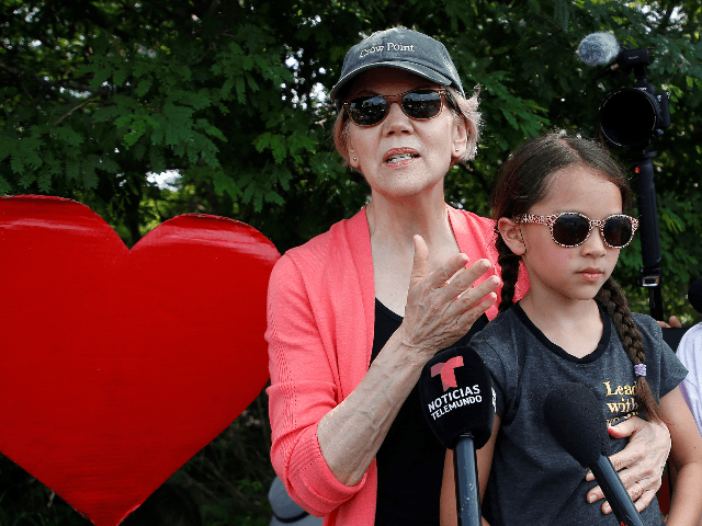 Senator of Massachusetts and Democratic presidential hopeful Elizabeth Warren stands on a