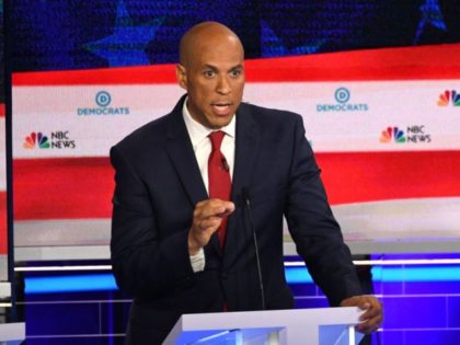 Democratic presidential hopeful US Senator from New Jersey Cory Booker participates in the first Democratic primary debate of the 2020 presidential campaign season hosted by NBC News at the Adrienne Arsht Center for the Performing Arts in Miami, Florida, June 26, 2019. (Photo by JIM WATSON / AFP) (Photo credit …