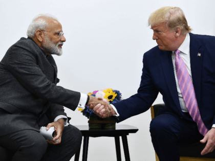 India's Prime Minister Narendra Modi (L) attends a meeting with US President Donald Trump during the G20 Osaka Summit in Osaka on June 28, 2019. (Photo by Brendan Smialowski / AFP) (Photo credit should read BRENDAN SMIALOWSKI/AFP/Getty Images)