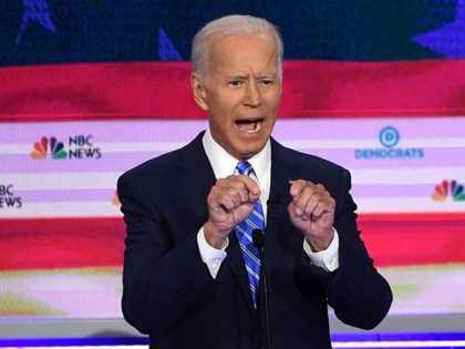 Democratic presidential hopefuls former US Vice President Joseph R. Biden Jr. speaks during the second Democratic primary debate of the 2020 presidential campaign season hosted by NBC News at the Adrienne Arsht Center for the Performing Arts in Miami, Florida, June 27, 2019. (Photo by SAUL LOEB / AFP) (Photo …