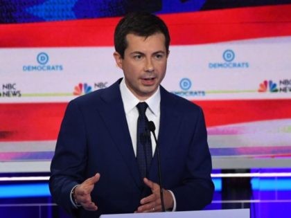 Democratic presidential hopeful Mayor of South Bend, Indiana Pete Buttigieg speaks during the second Democratic primary debate of the 2020 presidential campaign season hosted by NBC News at the Adrienne Arsht Center for the Performing Arts in Miami, Florida, June 27, 2019. (Photo by SAUL LOEB / AFP) (Photo credit …