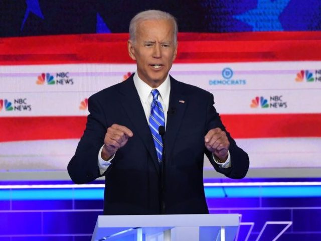 Democratic presidential hopeful former US Vice President Joseph R. Biden Jr. speaks during the second Democratic primary debate of the 2020 presidential campaign season hosted by NBC News at the Adrienne Arsht Center for the Performing Arts in Miami, Florida, June 27, 2019. (Photo by SAUL LOEB / AFP) (Photo …