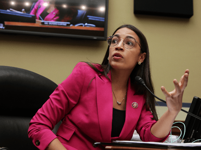 U.S. Rep. Alexandria Ocasio-Cortez (D-NY) speaks during a hearing before the House Oversight and Reform Committee June 26, 2019 on Capitol Hill in Washington, DC. The committee has voted to subpoena Conway after she failed to appear at a hearing focusing on "Violations of the Hatch Act Under the Trump …