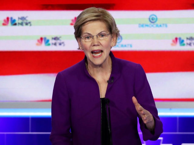 MIAMI, FLORIDA - JUNE 26: Sen. Elizabeth Warren (D-MA) speaks during the first night of th